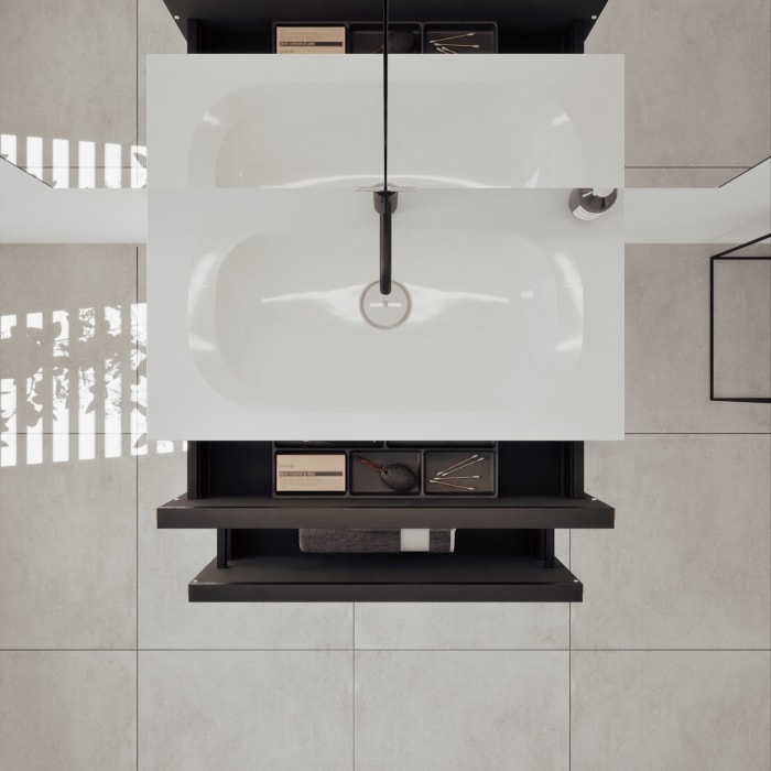 burgbad Fiumo 2.0 Badmöbelset 82 cm mit Waschtisch mit Unterschrank mit Griff G0200 und Spiegelschrank