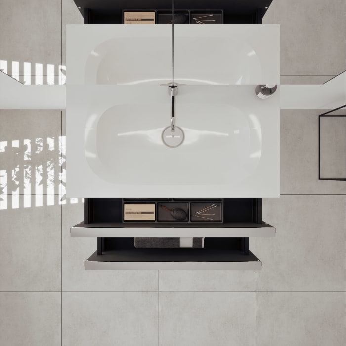 burgbad Fiumo 2.0 Badmöbelset 82 cm mit Waschtisch mit Unterschrank mit Griff G0146 und Spiegelschrank