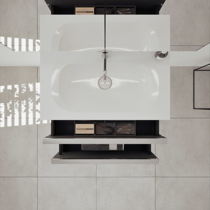 burgbad Fiumo 2.0 Badmöbelset 82 cm mit Waschtisch mit Unterschrank mit Griff G0146 und Spiegelschrank