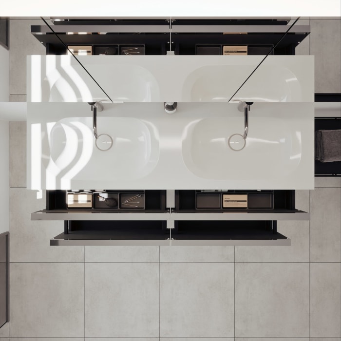 burgbad Fiumo 2.0 Badmöbelset 142 cm mit Waschtisch mit Unterschrank mit Griff G0146 und Spiegelschrank