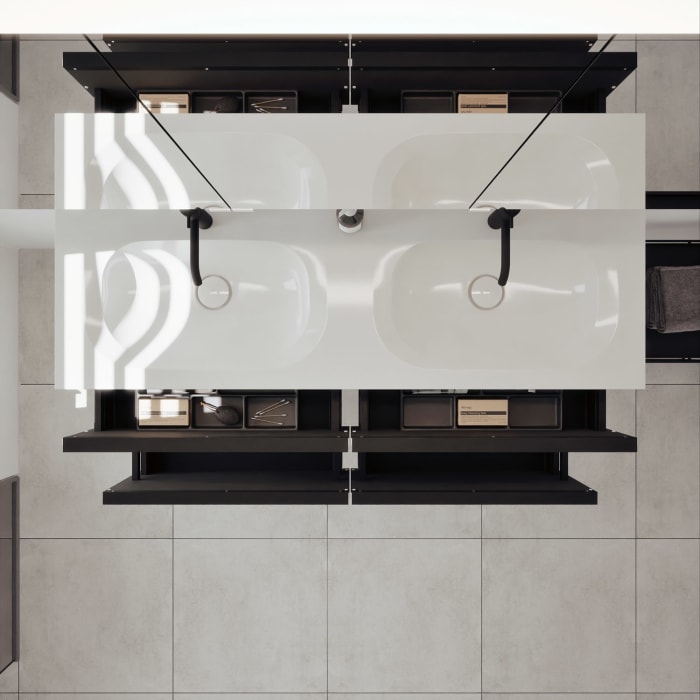 burgbad Fiumo 2.0 Badmöbelset 142 cm mit Waschtisch mit Unterschrank mit Griff G0200 und Spiegelschrank