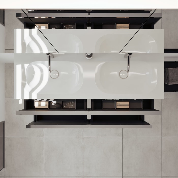 burgbad Fiumo 2.0 Badmöbelset 142 cm mit Waschtisch mit Unterschrank mit Griff G0146 und Spiegelschrank