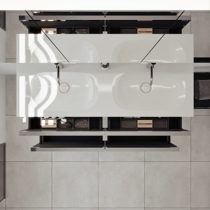 burgbad Fiumo 2.0 Badmöbelset 142 cm mit Waschtisch mit Unterschrank mit Griff G0146 und Spiegelschrank