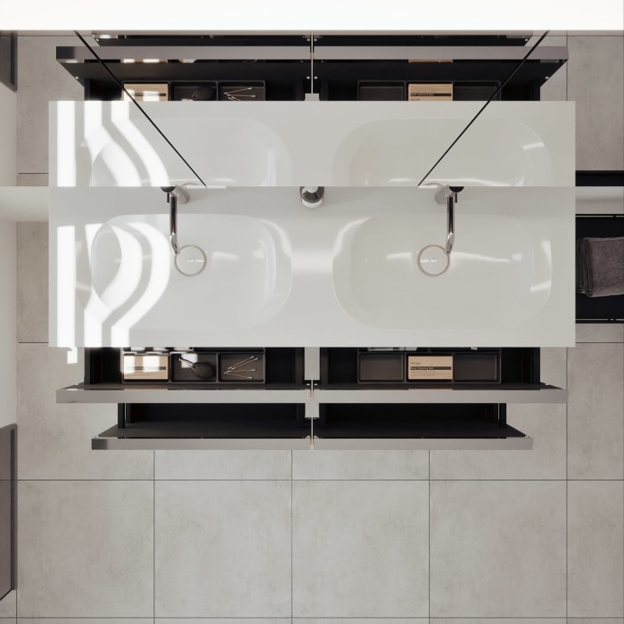 burgbad Fiumo 2.0 Badmöbelset 142 cm mit Waschtisch mit Unterschrank mit Griff G0146 und Spiegelschrank