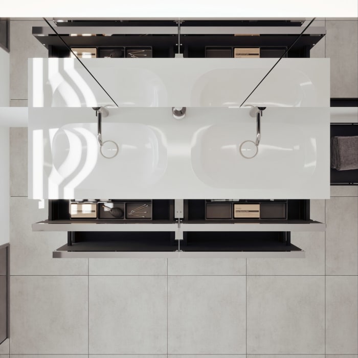 burgbad Fiumo 2.0 Badmöbelset 142 cm mit Waschtisch mit Unterschrank mit Griff G0146 und Spiegelschrank