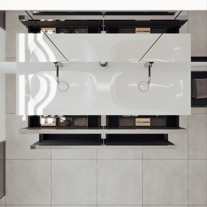 burgbad Fiumo 2.0 Badmöbelset 142 cm mit Waschtisch mit Unterschrank mit Griff G0146 und Spiegelschrank