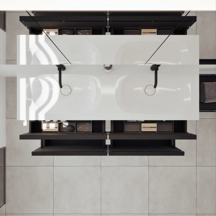 burgbad Fiumo 2.0 Badmöbelset 142 cm mit Waschtisch mit Unterschrank mit Griff G0200 und Spiegelschrank