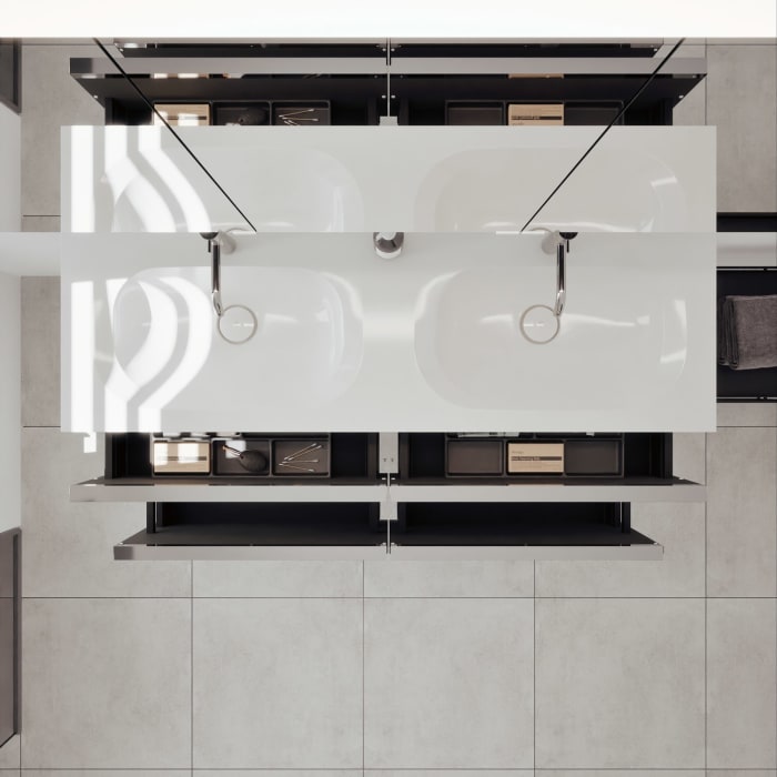 burgbad Fiumo 2.0 Badmöbelset 142 cm mit Waschtisch mit Unterschrank mit Griff G0146 und Spiegelschrank