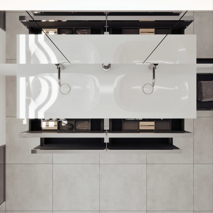 burgbad Fiumo 2.0 Badmöbelset 142 cm mit Waschtisch mit Unterschrank mit Griff G0146 und Spiegelschrank