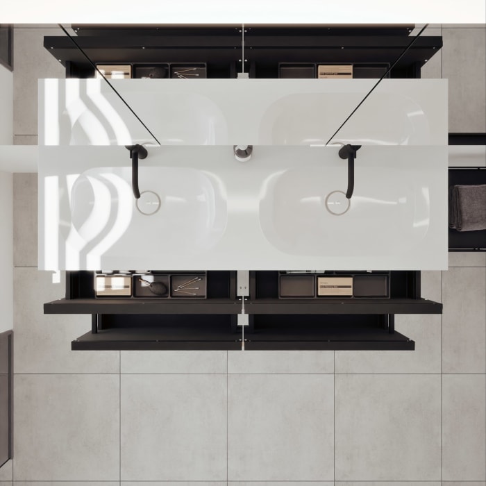 burgbad Fiumo 2.0 Badmöbelset 142 cm mit Waschtisch mit Unterschrank mit Griff G0200 und Spiegelschrank