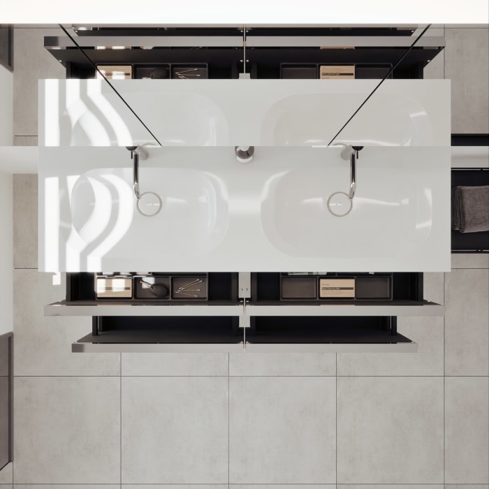 burgbad Fiumo 2.0 Badmöbelset 142 cm mit Waschtisch mit Unterschrank mit Griff G0146 und Spiegelschrank