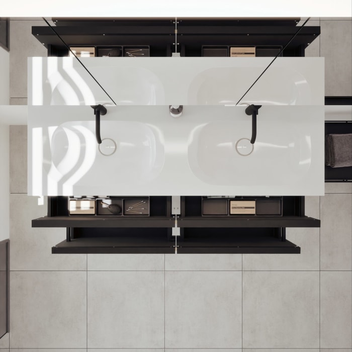 burgbad Fiumo 2.0 Badmöbelset 142 cm mit Waschtisch mit Unterschrank mit Griff G0200 und Spiegelschrank