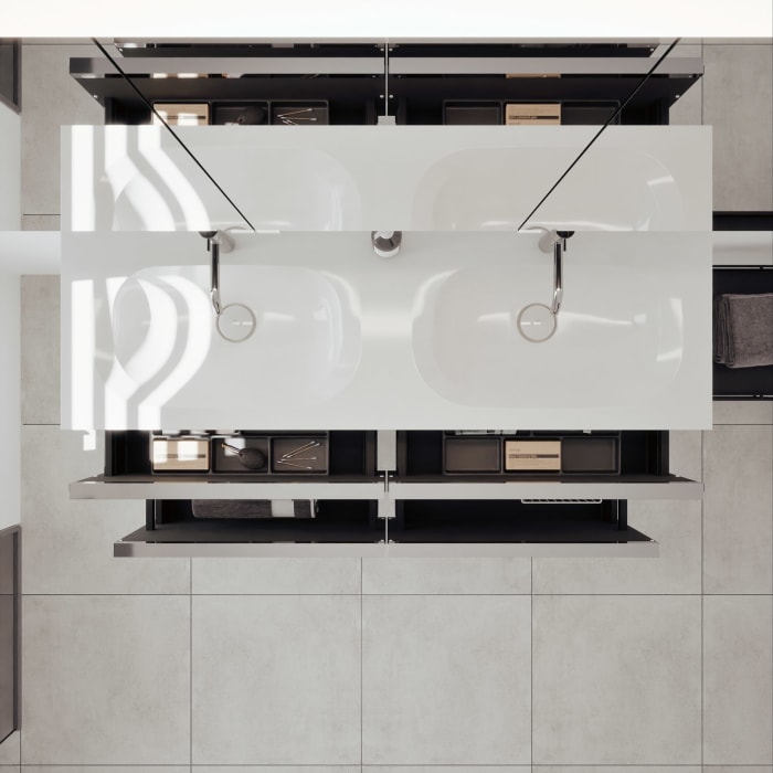 burgbad Fiumo 2.0 Badmöbelset 142 cm mit Waschtisch mit Unterschrank mit Griff G0146 und Spiegelschrank