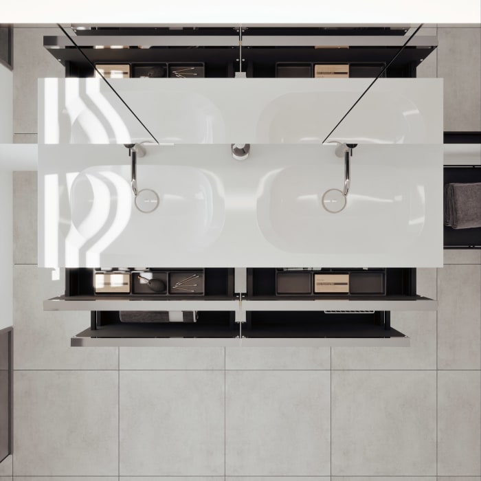 burgbad Fiumo 2.0 Badmöbelset 142 cm mit Waschtisch mit Unterschrank mit Griff G0146 und Spiegelschrank