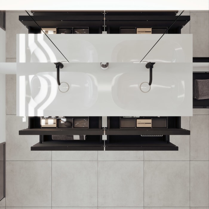 burgbad Fiumo 2.0 Badmöbelset 142 cm mit Waschtisch mit Unterschrank mit Griff G0200 und Spiegelschrank