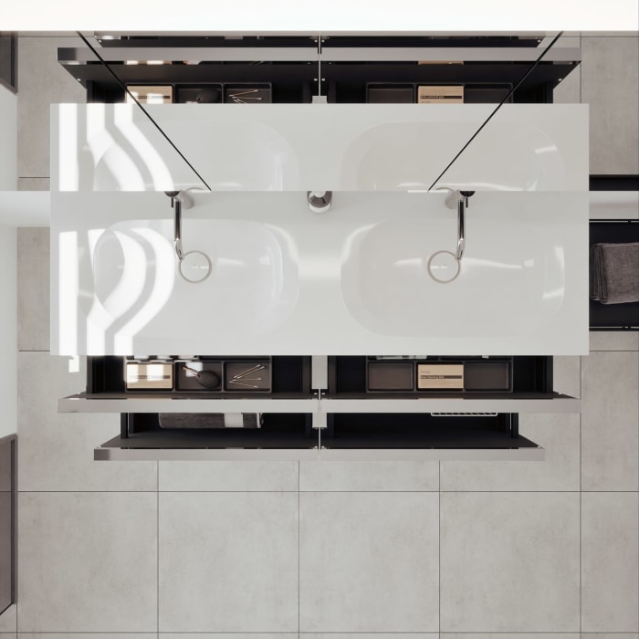 burgbad Fiumo 2.0 Badmöbelset 142 cm mit Waschtisch mit Unterschrank mit Griff G0146 und Spiegelschrank