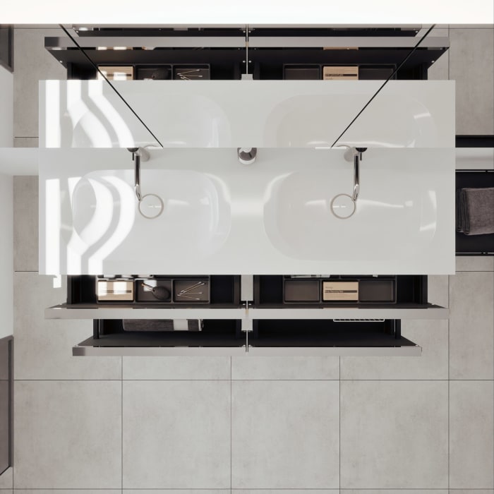 burgbad Fiumo 2.0 Badmöbelset 142 cm mit Waschtisch mit Unterschrank mit Griff G0146 und Spiegelschrank