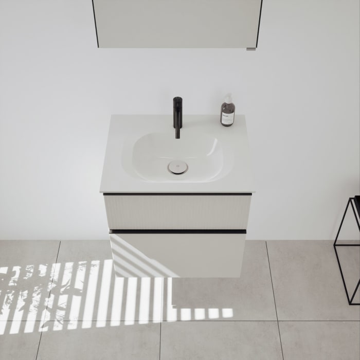 burgbad Fiumo 2.0 Badmöbelset 62 cm mit Waschtisch mit Unterschrank mit Griff G0200 und Spiegelschrank