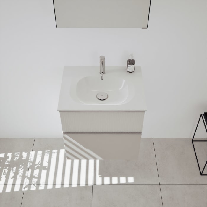 burgbad Fiumo 2.0 Badmöbelset 62 cm mit Waschtisch mit Unterschrank mit Griff G0146 und Spiegelschrank