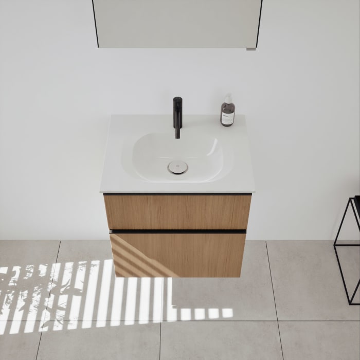 burgbad Fiumo 2.0 Badmöbelset 62 cm mit Waschtisch mit Unterschrank mit Griff G0200 und Spiegelschrank