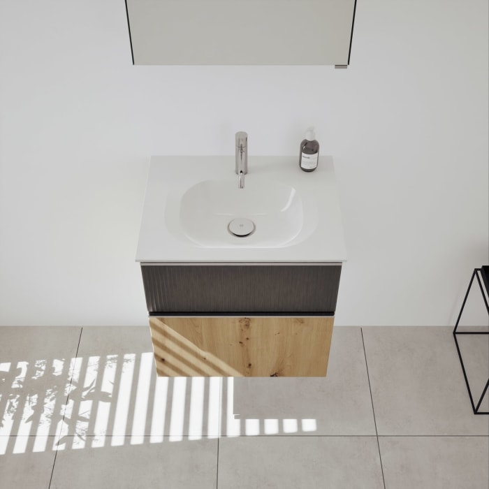 burgbad Fiumo 2.0 Badmöbelset 62 cm mit Waschtisch mit Unterschrank mit Griff G0146 und Spiegelschrank