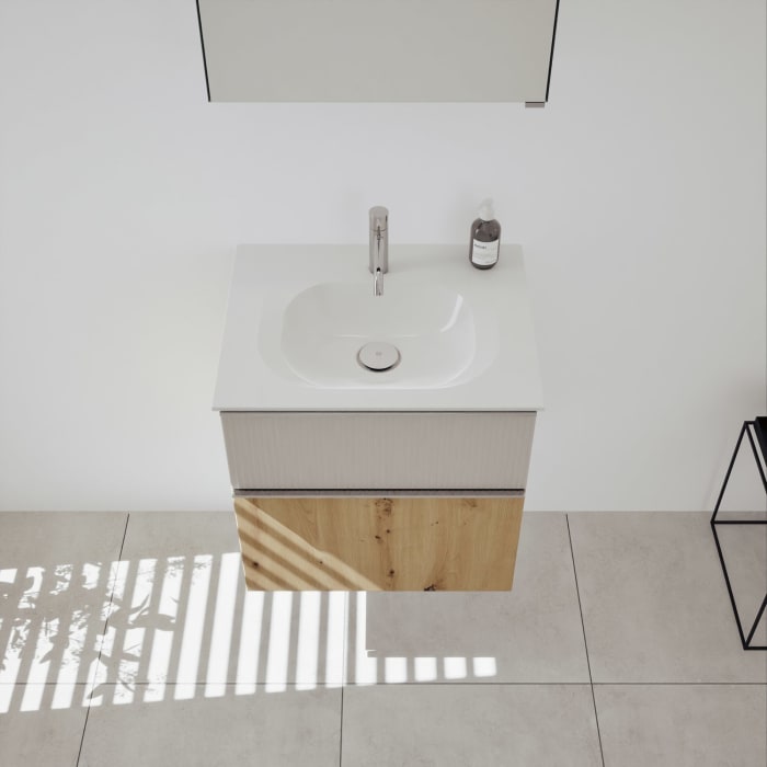 burgbad Fiumo 2.0 Badmöbelset 62 cm mit Waschtisch mit Unterschrank mit Griff G0146 und Spiegelschrank