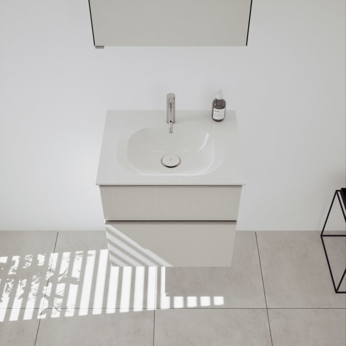 burgbad Fiumo 2.0 Badmöbelset 62 cm mit Waschtisch mit Unterschrank mit Griff G0146 und Spiegelschrank