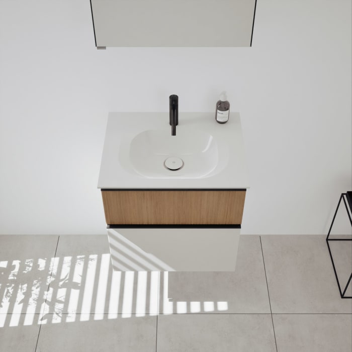 burgbad Fiumo 2.0 Badmöbelset 62 cm mit Waschtisch mit Unterschrank mit Griff G0200 und Spiegelschrank