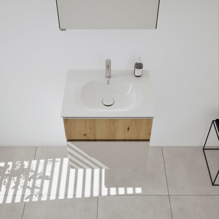 burgbad Fiumo 2.0 Badmöbelset 62 cm mit Waschtisch mit Unterschrank mit Griff G0146 und Spiegelschrank