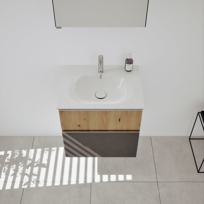 burgbad Fiumo 2.0 Badmöbelset 62 cm mit Waschtisch mit Unterschrank mit Griff G0146 und Spiegelschrank