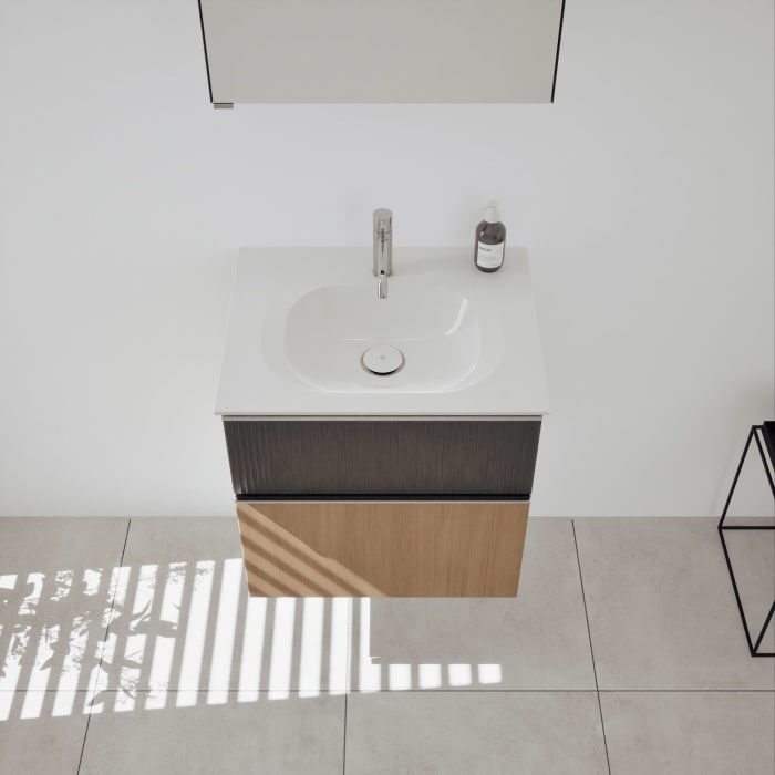 burgbad Fiumo 2.0 Badmöbelset 62 cm mit Waschtisch mit Unterschrank mit Griff G0146 und Spiegelschrank