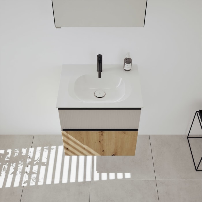 burgbad Fiumo 2.0 Badmöbelset 62 cm mit Waschtisch mit Unterschrank mit Griff G0200 und Spiegelschrank