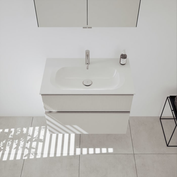 burgbad Fiumo 2.0 Badmöbelset 82 cm mit Waschtisch mit Unterschrank mit Griff G0146 und Spiegelschrank