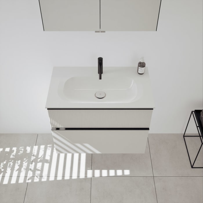 burgbad Fiumo 2.0 Badmöbelset 82 cm mit Waschtisch mit Unterschrank mit Griff G0200 und Spiegelschrank