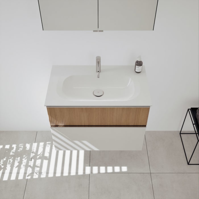 burgbad Fiumo 2.0 Badmöbelset 82 cm mit Waschtisch mit Unterschrank mit Griff G0146 und Spiegelschrank