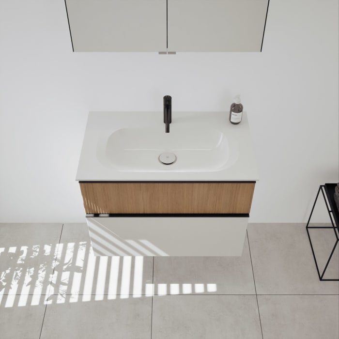 burgbad Fiumo 2.0 Badmöbelset 82 cm mit Waschtisch mit Unterschrank mit Griff G0200 und Spiegelschrank