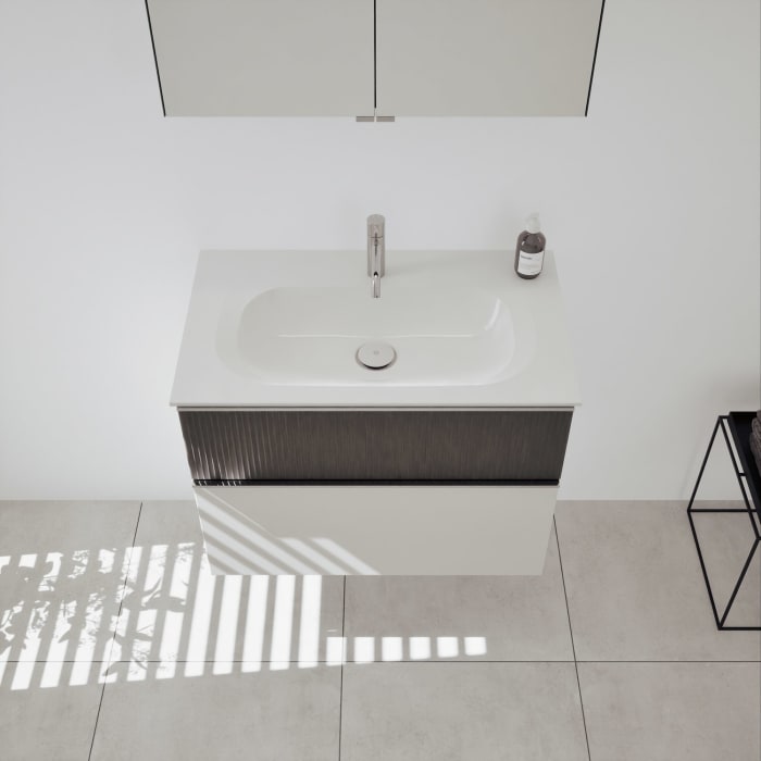 burgbad Fiumo 2.0 Badmöbelset 82 cm mit Waschtisch mit Unterschrank mit Griff G0146 und Spiegelschrank