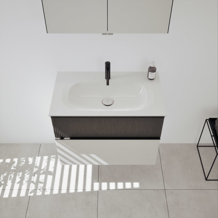 burgbad Fiumo 2.0 Badmöbelset 82 cm mit Waschtisch mit Unterschrank mit Griff G0200 und Spiegelschrank