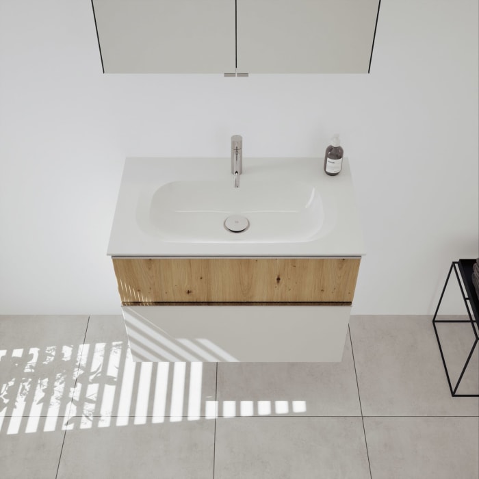 burgbad Fiumo 2.0 Badmöbelset 82 cm mit Waschtisch mit Unterschrank mit Griff G0146 und Spiegelschrank