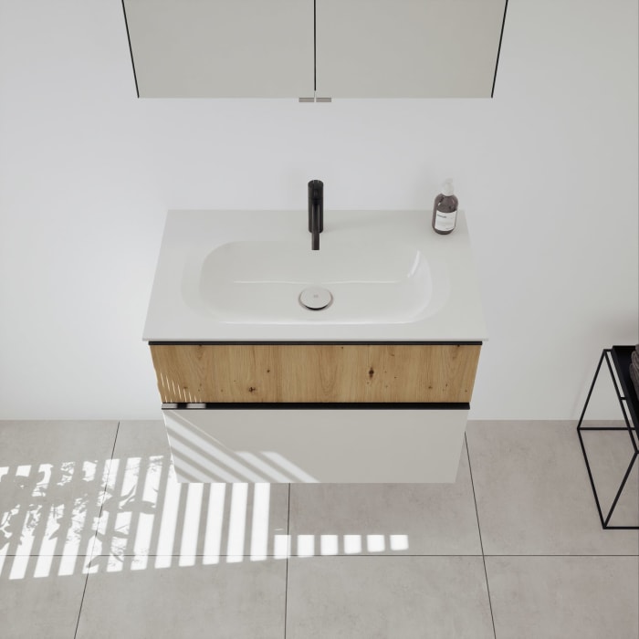 burgbad Fiumo 2.0 Badmöbelset 82 cm mit Waschtisch mit Unterschrank mit Griff G0200 und Spiegelschrank