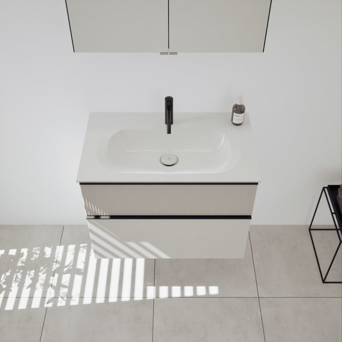 burgbad Fiumo 2.0 Badmöbelset 82 cm mit Waschtisch mit Unterschrank mit Griff G0200 und Spiegelschrank