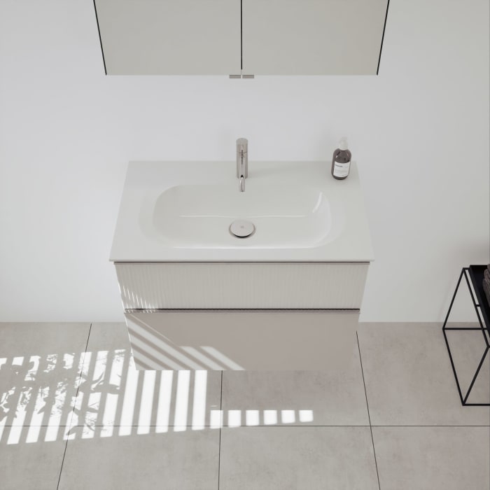 burgbad Fiumo 2.0 Badmöbelset 82 cm mit Waschtisch mit Unterschrank mit Griff G0146 und Spiegelschrank