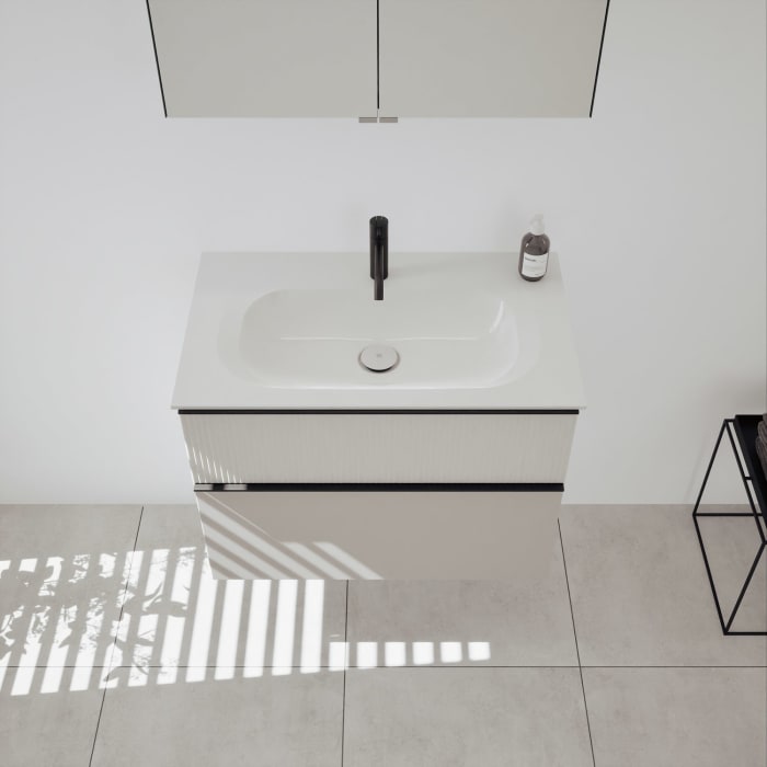 burgbad Fiumo 2.0 Badmöbelset 82 cm mit Waschtisch mit Unterschrank mit Griff G0200 und Spiegelschrank