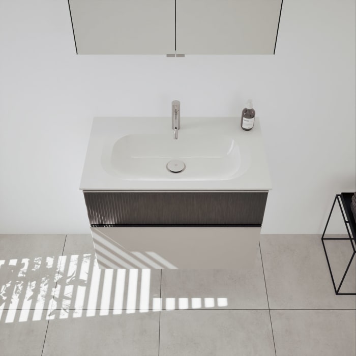 burgbad Fiumo 2.0 Badmöbelset 82 cm mit Waschtisch mit Unterschrank mit Griff G0146 und Spiegelschrank