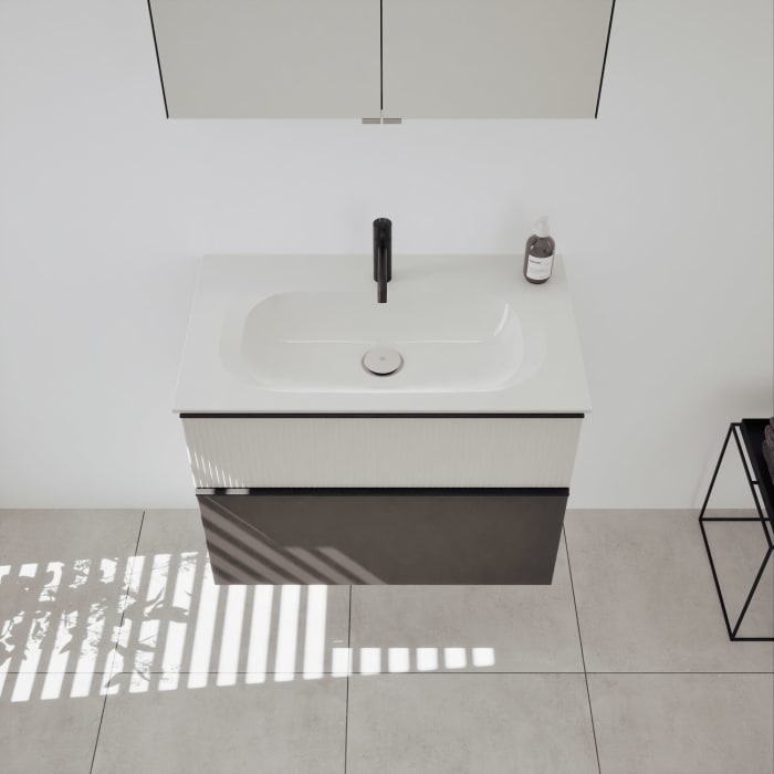 burgbad Fiumo 2.0 Badmöbelset 82 cm mit Waschtisch mit Unterschrank mit Griff G0200 und Spiegelschrank