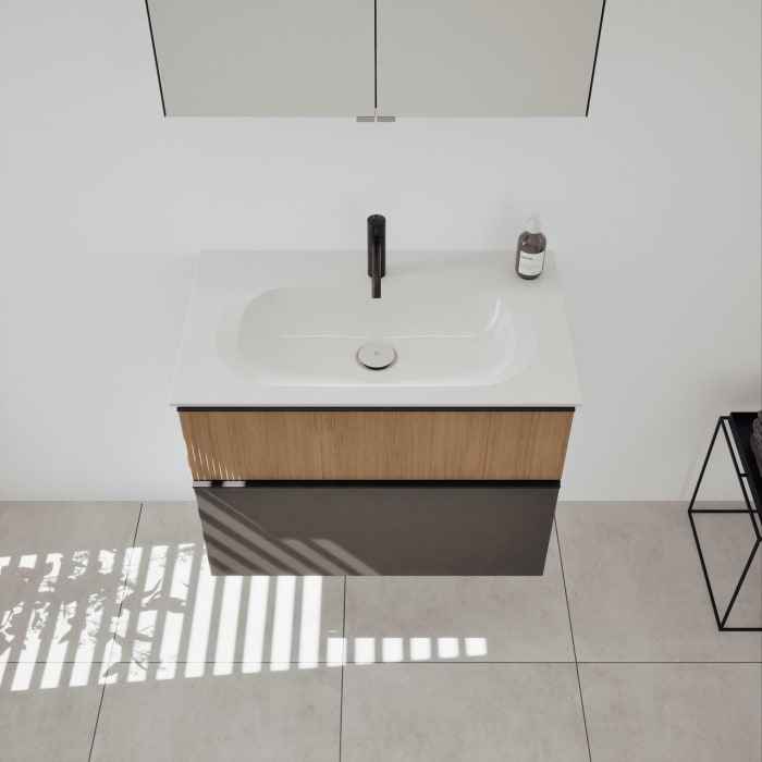 burgbad Fiumo 2.0 Badmöbelset 82 cm mit Waschtisch mit Unterschrank mit Griff G0200 und Spiegelschrank