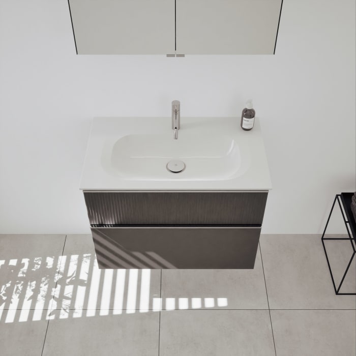 burgbad Fiumo 2.0 Badmöbelset 82 cm mit Waschtisch mit Unterschrank mit Griff G0146 und Spiegelschrank