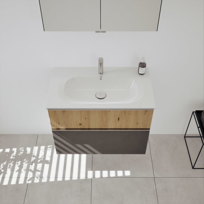 burgbad Fiumo 2.0 Badmöbelset 82 cm mit Waschtisch mit Unterschrank mit Griff G0146 und Spiegelschrank