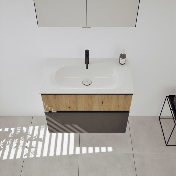 burgbad Fiumo 2.0 Badmöbelset 82 cm mit Waschtisch mit Unterschrank mit Griff G0200 und Spiegelschrank