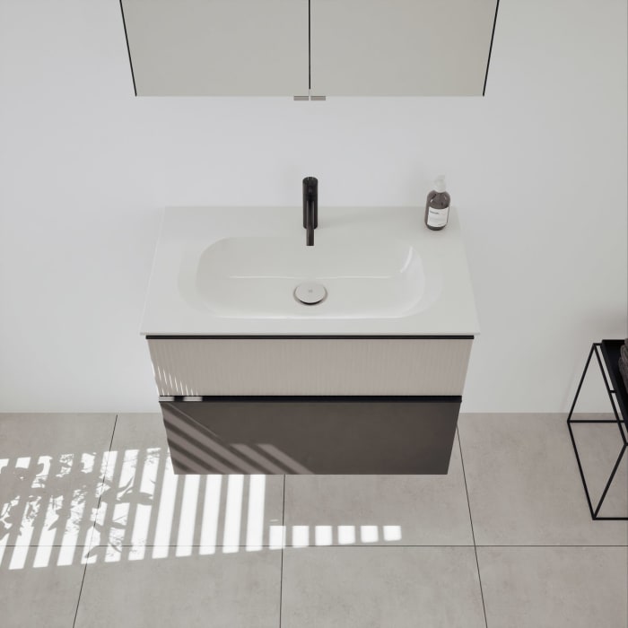 burgbad Fiumo 2.0 Badmöbelset 82 cm mit Waschtisch mit Unterschrank mit Griff G0200 und Spiegelschrank